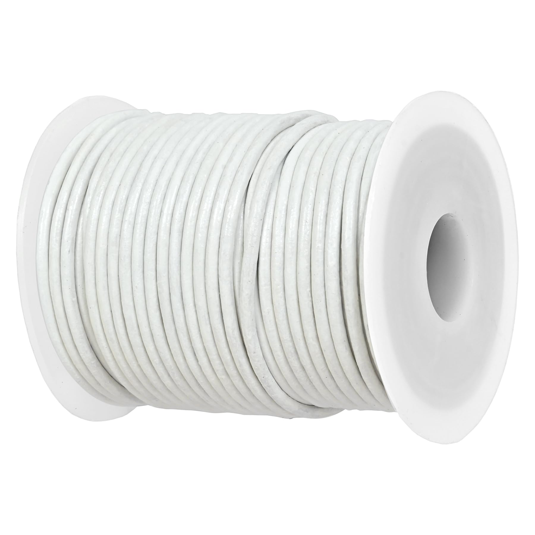 GENIQUE Real/Genuine Round Leather String Cord for Necklace, Bracelets, Jewellery, Braiding (2mm, White)