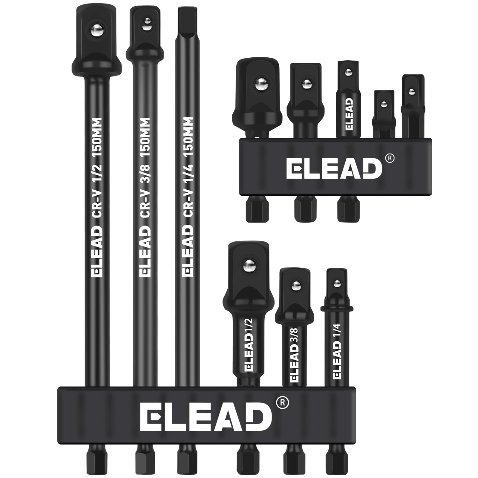 Photo 1 of 11-Piece Impact Socket Adapter Set, 1/4-Inch Hex Shank, 1/4" 3/8" 1/2" Impact Socket Driver Set, Drill Sockets Extension Bit, Sockets Driver Adapter, Drill Extension with Holder