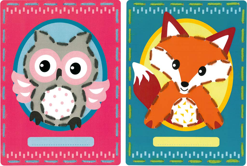 Vervaco Embroidery Kit: Cards: Owl and Fox: Set of 2, Acrylic, NA, 18.5 x 26cm