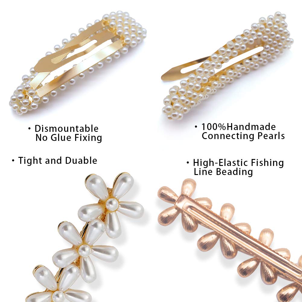 BigOtters Pearls Hair Clips, 9pcs Hairpins Headwear Barrette Hair Ties for Birthday Valentines Day Gifts Bling Styling Tools Accessories for Women Girls