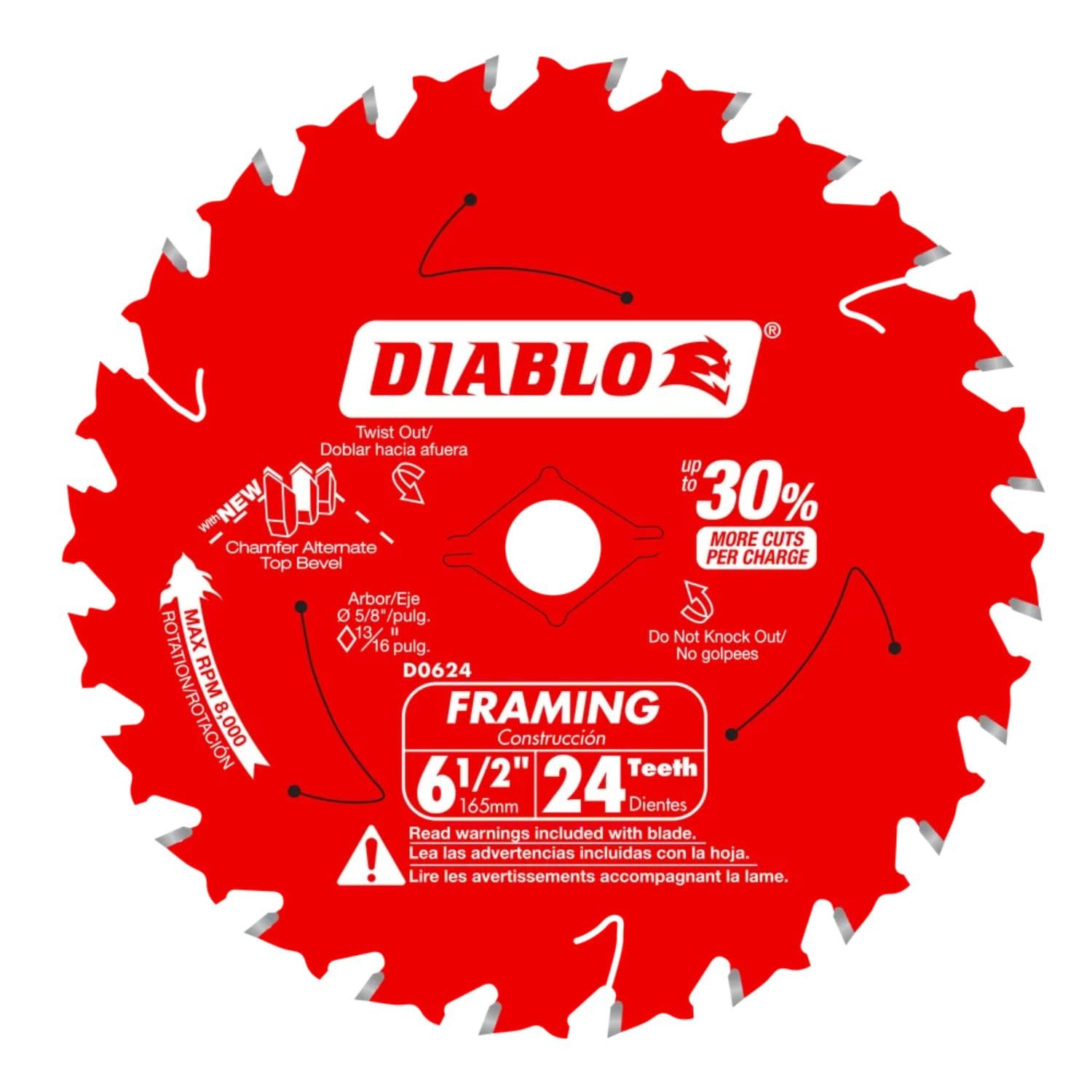 Diablo Track Circular Saw Blade for Laminate - Ideal for Finish Carpenters, Installers and Remodelers - 6-1/2" Diameter, 52-Teeth, 8,800 Max RPM - D0652TSL Image