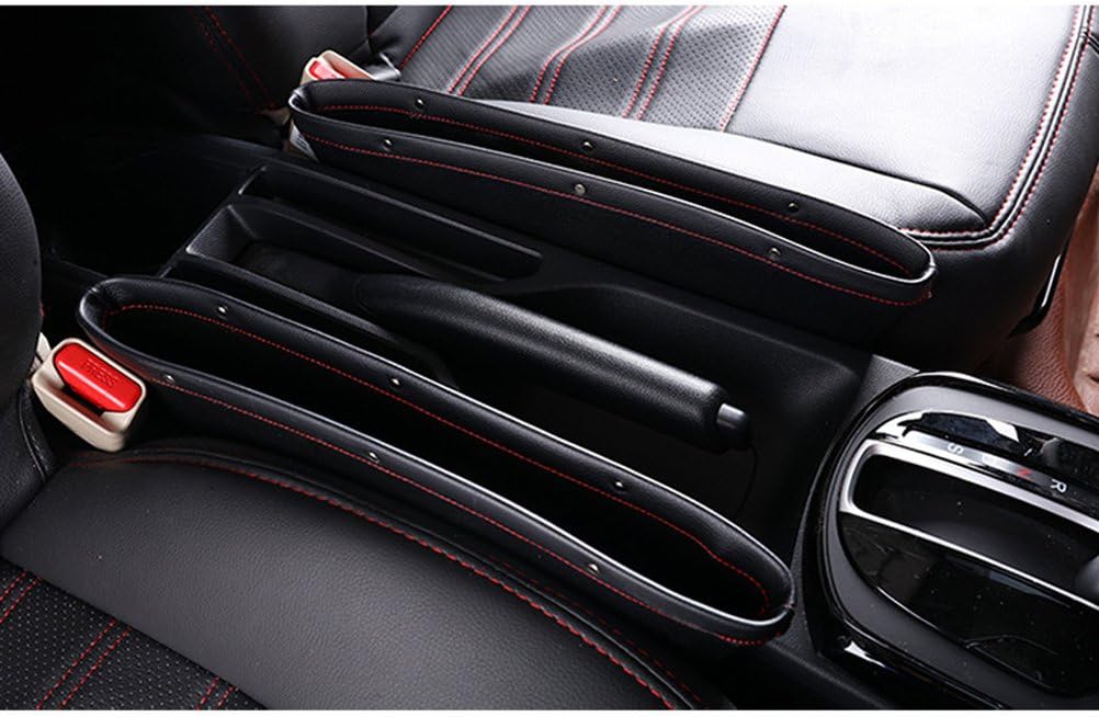 AULLY PARK Car Pocket Organiser with Velcro, Fills the Gap Between the Seats and Stopping Dropping, Premium PU Leather (Black, 2 Packs)