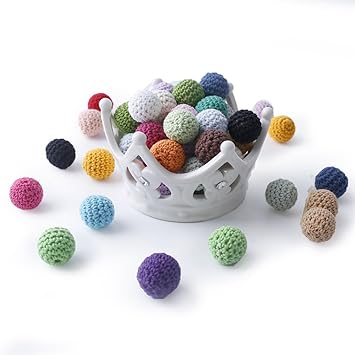 Mamimami Home 20mm 30Pcs Mix Farbe Chunky Häkeln Holz Beißring Beads Perlen mit Perlen Innen Zahnen Nursing Crochet Perlen Ba