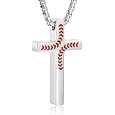 P. BLAKE Baseball Cross Necklace for Boys Men, Stainless Steel Cross Pendant Chain 16/18/20/22/24 Inches Baseball Accessories Stuff Valentines Easter Christian Birthday Sports Jewelry Gifts for Him