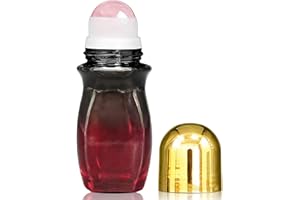 Warmify Rose Quartz Roller Waisted Bottles for Essential Oils,50ml Refillable Amber Glass Roll On Bottles with Natural Crysta