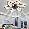 LENIVER 30" Ceiling Fan with Lights Remote Control, Modern Low Profile Flush Mount Ceiling Fan with Lights， Dimmable Ceiling Fans 3 Color 6 Speed for Bedroom Living Dining Room Kitchen - Black