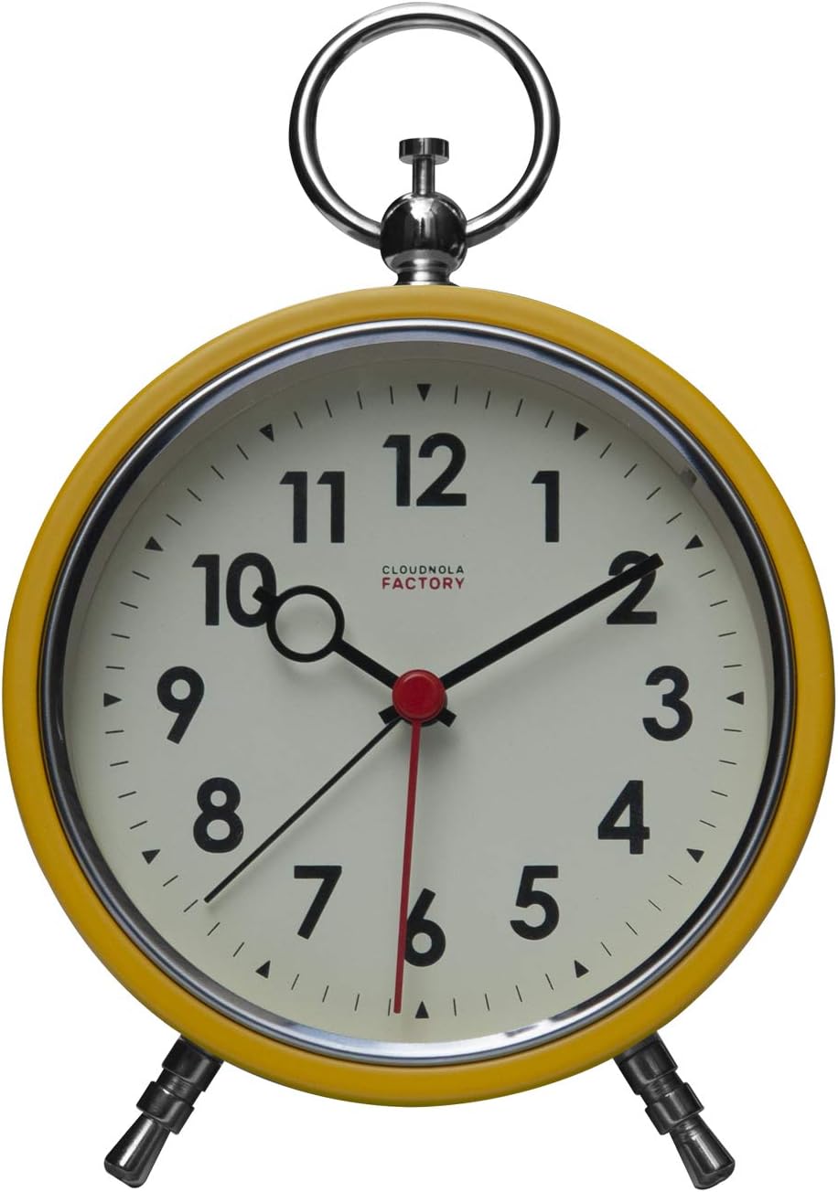 Cloudnola Station Metal Alarm Clock, Yellow and Black, LED Light up, 11