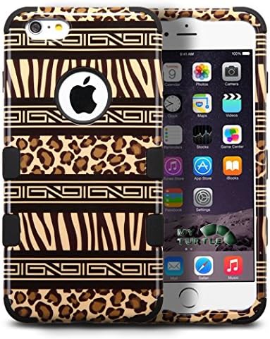 iPhone 6S Plus Case, iPhone 6 Plus Case by MyTurtleTM Hard Plastic Hybrid 3 Layer Protective Full Cover Slim Case Includes Stylus Pen and Screen Protector (Tribal Zebra Leopard Brown)