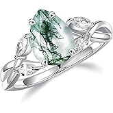 Wasee Natural Moss Agate Ring And Birthstone Ring 925 Sterling Silver Engagement Wedding Promise Ring Jewelry for Women