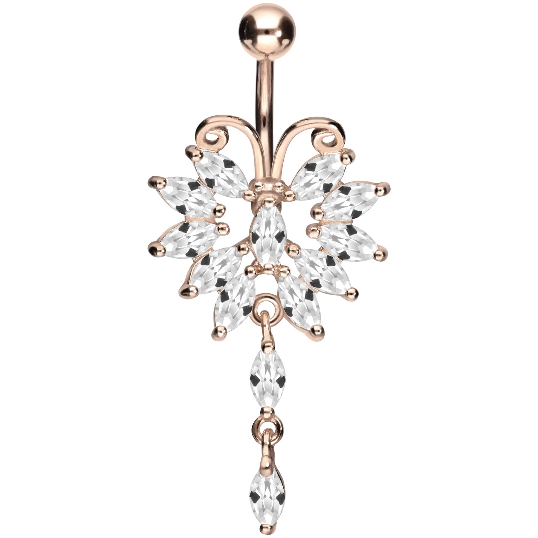 PIERCINGLINE 316L Surgical steel belly button ring dangle with brass design BIG BUTTERFLY Navel Ring Belly Piercing