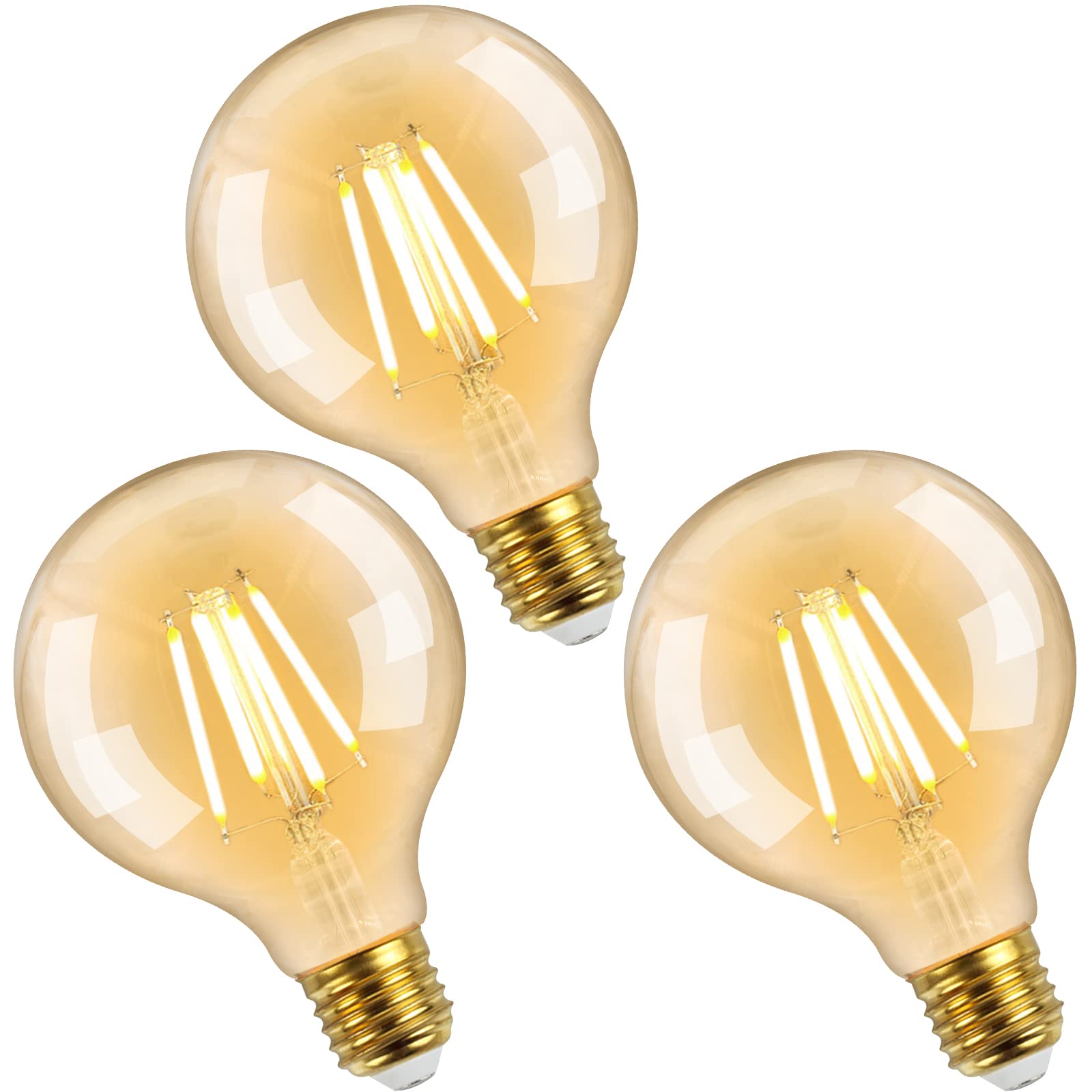 ENUOTEK Vintage G95 Large Globe LED Filament Light Bulb, 6W 680Lm E27 Edison Screw in ES Light Bulbs 60W Incandescent Lamp Equivalent, 2500K Amber Warm White Lighting, Not Dimmable, 3 Pack