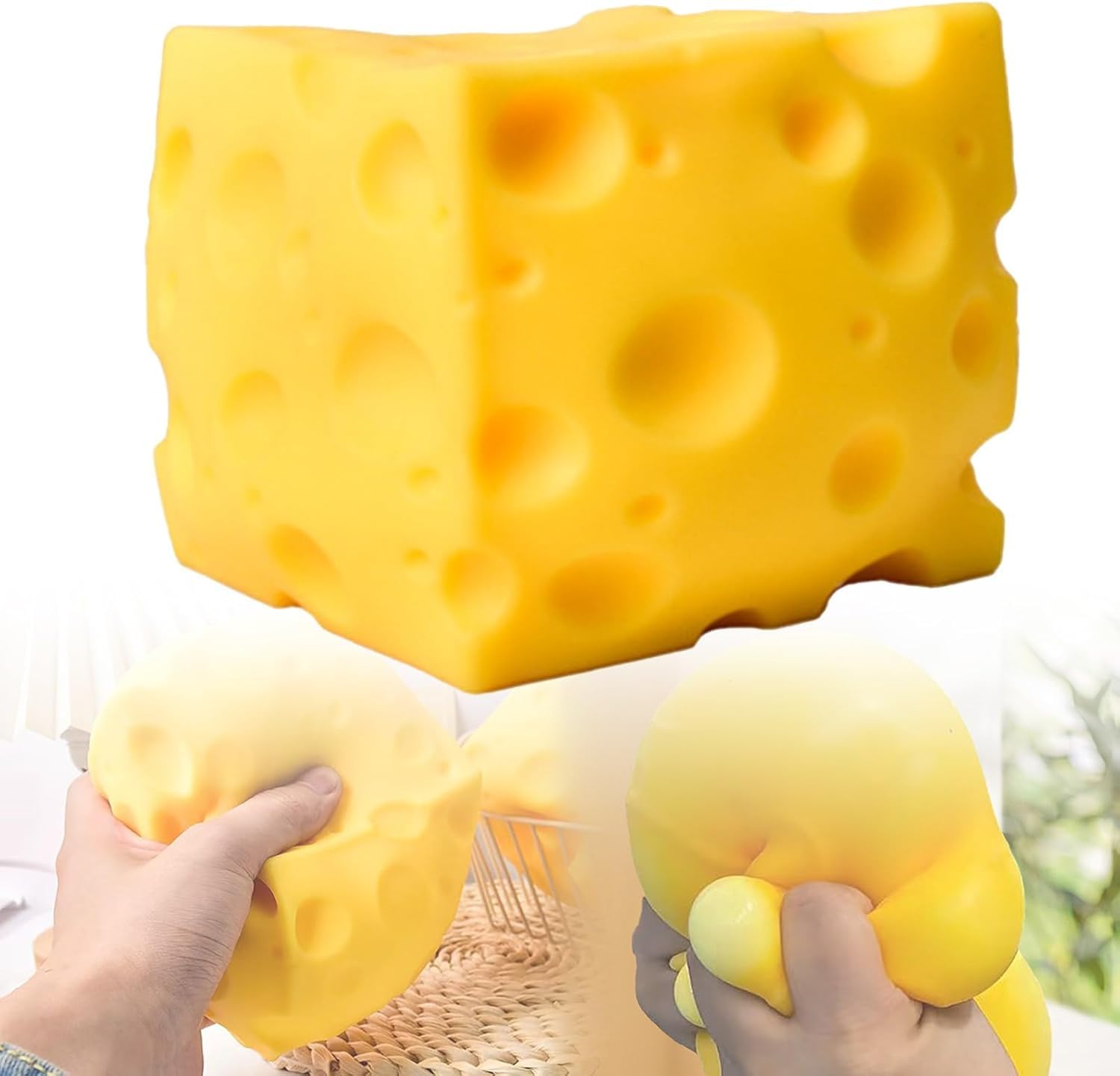 10*10cm Cheese Squishy, Big Brain Cheese Stress Ball Realistic Design, Anxiety Relief Fidget Toy Sensory Toys