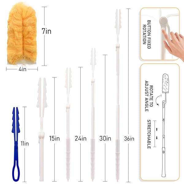DUSTER REFILLS FOR SWIFFER DUSTERS, MULTI SURFACE 360 DEGREE DUSTERS REFILLS & 2 HANDLE, DISPOSABLE HEAVY DUTY DUSTERS REFILLS FOR CLEANING (30 COUNT + 2 HANDLE, WHITE&ORANGE)