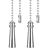 Dotlite Metal Ceiling Fan Pull Chain Set, Decorative Fan Pull Chain Pendant Extension, 12 Inches Lighting & Fan Beaded Ball Fan Pull Chain Extender Ornament with Connector, 2 Pack (Silver)