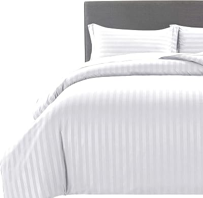 MOONLIGHT20015 Single Duvet Cover Set Reversible Stripes Satin Bedding White