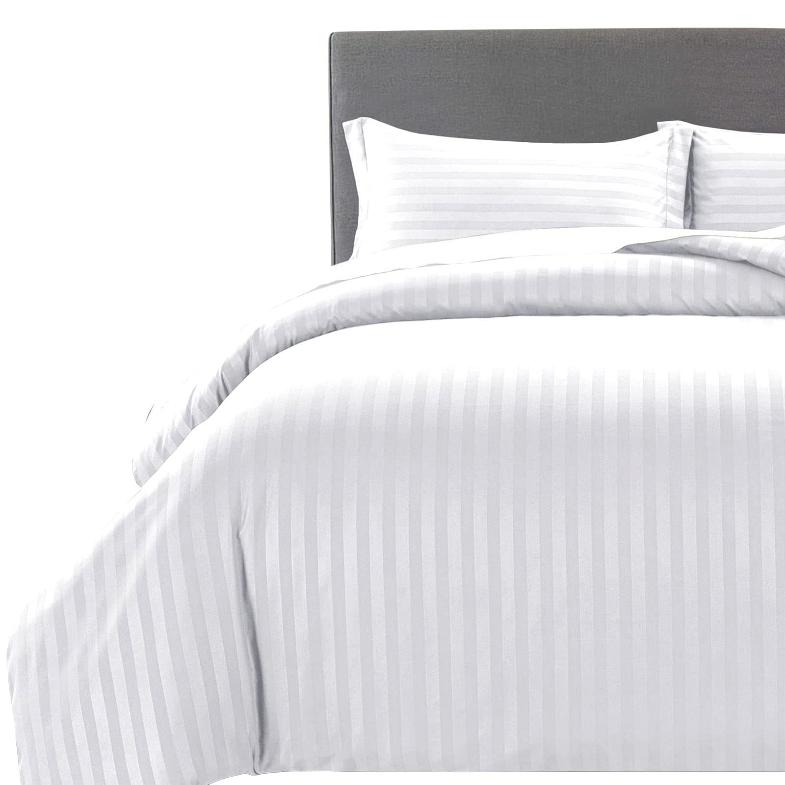 MOONLIGHT20015 Single Duvet Cover Set Reversible Stripes Satin Bedding Set with Pillowcase Soft Hypoallergenic Duvet Covers (White 135x200 CM)