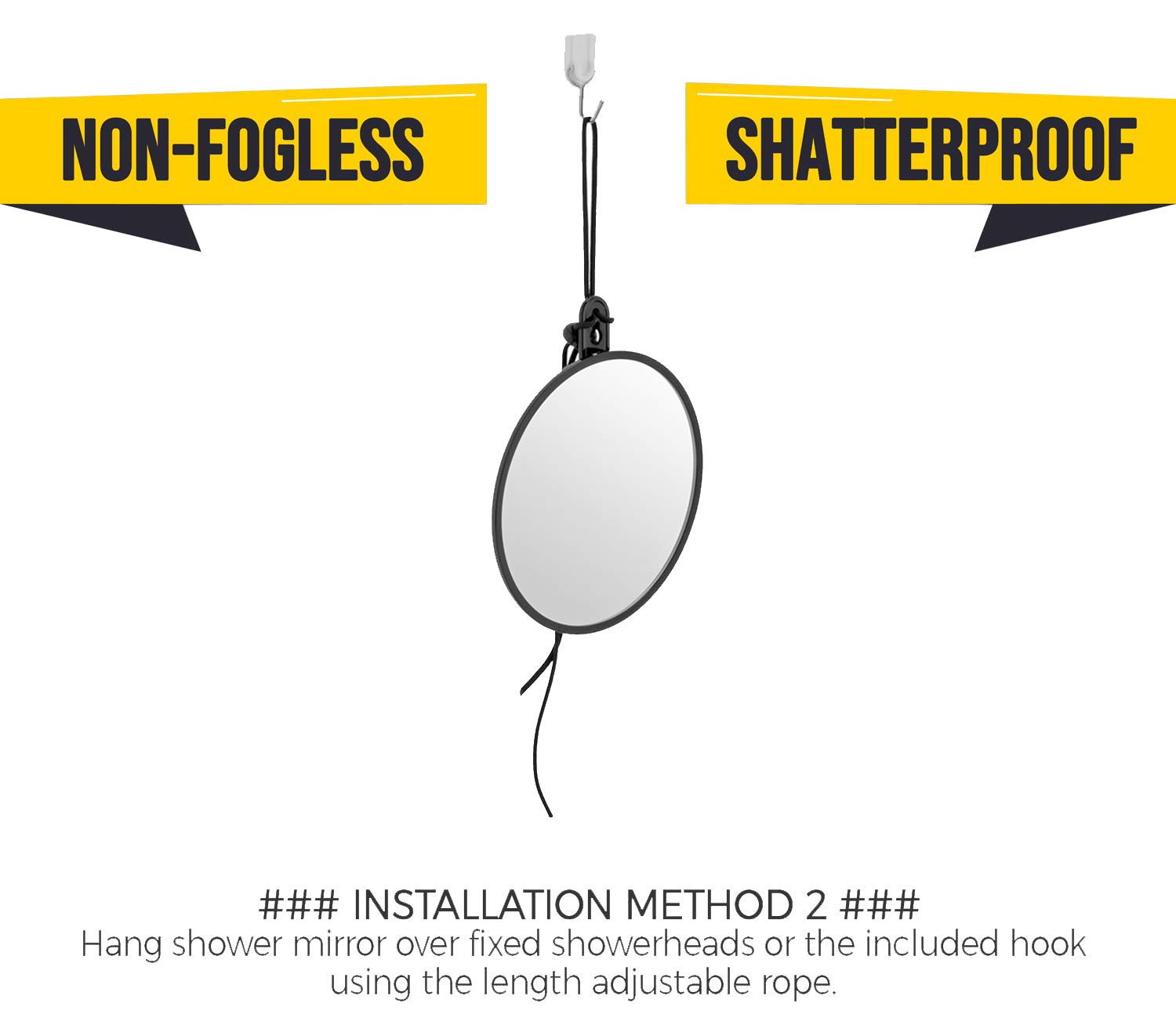 2019 Non-Fogless Shower Mirror for Shaving with Suction Cups, Hook for Hanging and Length Adjustable Rope, Portable and Shatterproof Surface, 6-Inch : Beauty