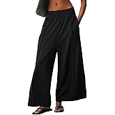 Creerer Womens Casual Wide Leg Pants Elastic High Waisted Palazzo Loose Trousers with Pockets