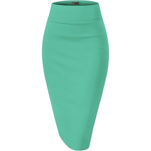 H&C Womens Premium Nylon Ponte Stretch Office Pencil Skirt Made Below Knee Made in The USA