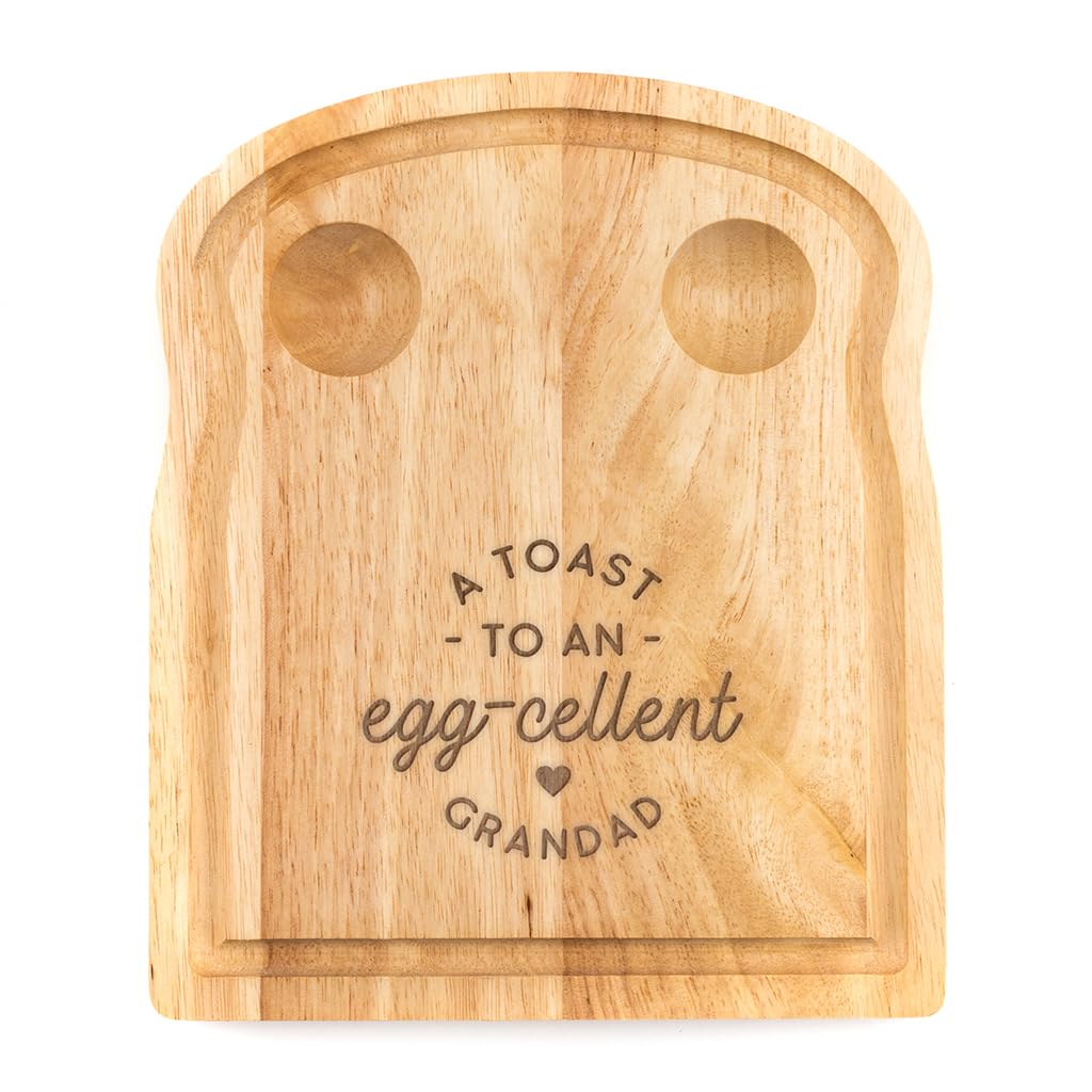 Breakfast Egg Board - "A Toast to an Egg-cellent" Birthday Gifts, Mum, Dad from Son Kids Daughter Baby - Unique Mothers Day Fathers Day Idea - Funny Engraved Pun Design Natural Wood (GRANDAD)