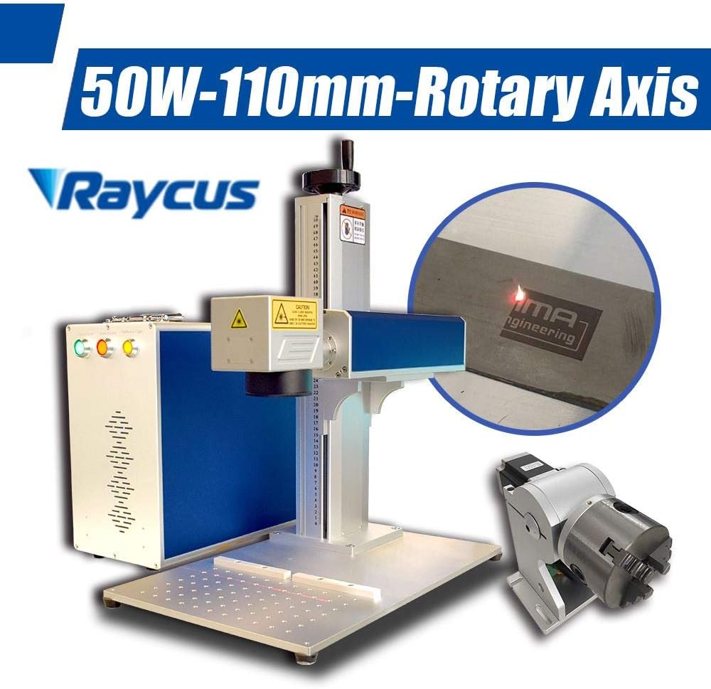 50 Watt RAYCUS Fiber Laser Engraver,Fiber Laser Marking Machine 50W Laser Engraving Machine Metalwith 80mm Rotary Attachment, 110mm(4.3in) Lens