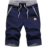 Big Boy's Casual Shorts Summer Cotton Classic Fit Drawstring Elastic Waist Beach Shorts with Pockets