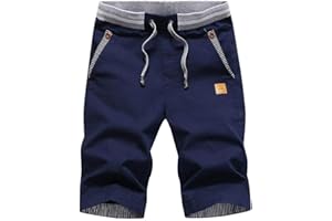GUNLIRE Big Boy's Casual Shorts Summer Cotton Classic Fit Drawstring Elastic Waist Beach Shorts with Pockets