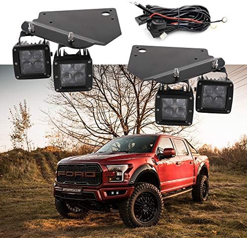 HOZAN Pair Fog Light Mount Bracket with 3" 12W LED Square Offroad Driving Light for Ford F150 SVT Raptor 2010-2014