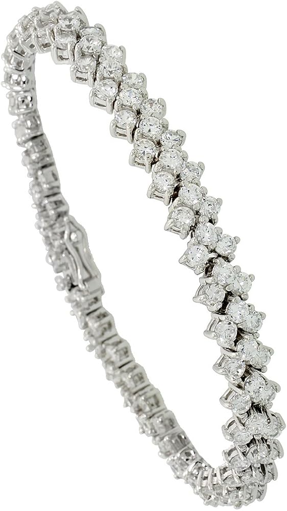 Sterling Silver 6.75 ct. Size 3 Row Chevron CZ Tennis Bracelet, 1/4 inch Wide
