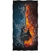Naanle Cool Guitar in Fire and Water Print Soft Highly Absorbent Large Decorative Guest Hand Towel for Bathroom, Hotel, Gym and Spa (16 x 30 Inches)