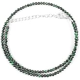 ZEMBIENCE Natural Malachite Gemstones Choker Necklace, Faceted-Rounds Beads, Chakra Healing Crystals, Silver Plated Chain, Women Jewelry, Valentine Gifts for Her, Size 18inch 18 inch