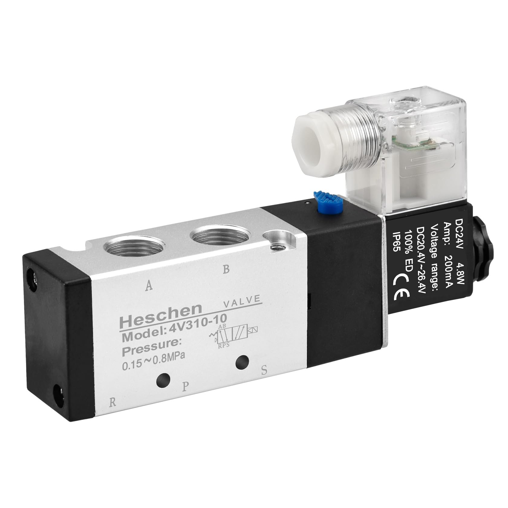 Heschen Electrical Pneumatic Solenoid Valve 4V310-10 24VDC 3.0W PT3/8 5 Way 2 Position CE