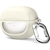 SURITCH Case Cover for Bose Ultra Open Earbuds(2024), Shockproof Protective Cover for Bose Ultra Open Wireless Ear Earbuds Charging Case Accessories with Carabiner, White