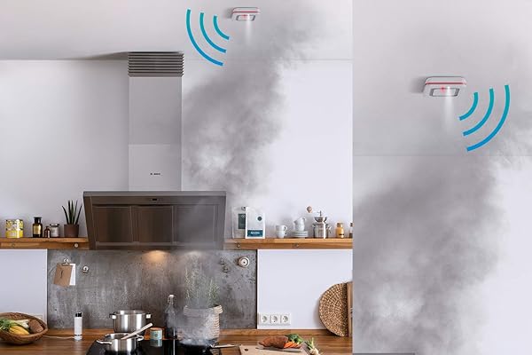 Bosch Smart Home   Detector de humo con medicin de calidad del aire componente del sistema conectado a travs de la aplicacin Smart Home versin francesa