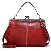 Segater® Women Retro Hollow Oil Wax PU Leather Handbag Kiss Lock Crossbody Purse Vintage Messenger Bag Tote