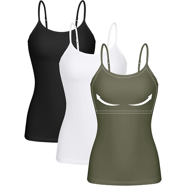 Emmalise Women's Camisole With Built-in Bra - 3 Pack, Wireless Support, Long Torso, Black & White