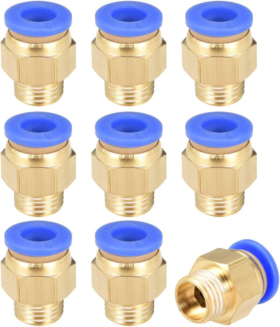 sourcing map Straight Pneumatic Push to Quick Connect Fittings G1/4 Male x 6mm Tube OD 9pcs, Gold,blue, 1/4" G x 6mm 9pcs