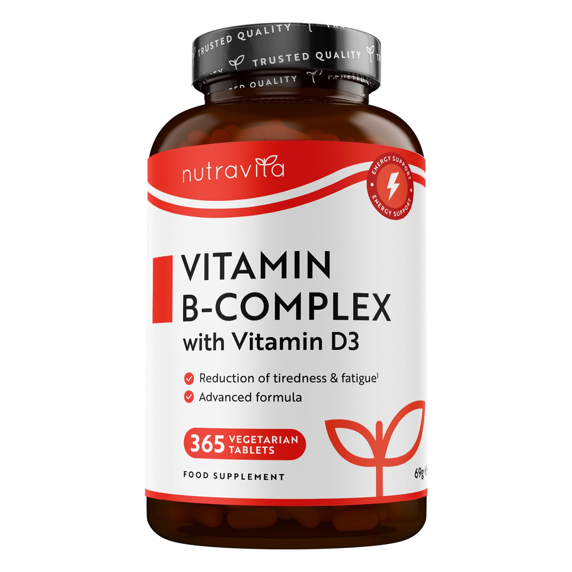 Nutravita Vitamin B Complex High Potency - 1 Full Year Supply - 8 Vitamins B1-B2-B3-B5-B6-B12, Biotin, Folic Acid & VIT D3 in 1 High Strength Micro Tablet - Reduction of Tiredness - Made in The UK