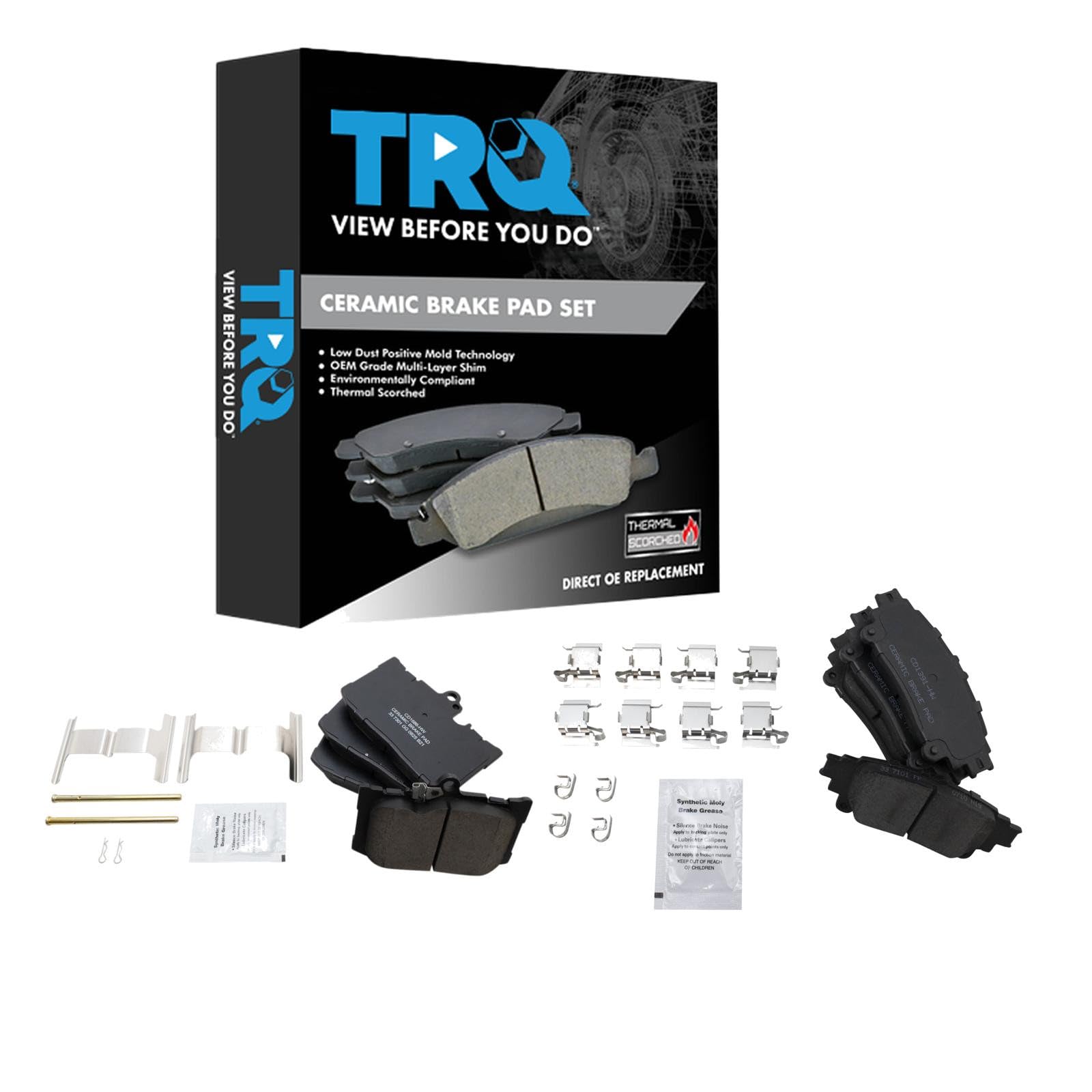 TRQ Brake Pads Ceramic Compatible with 2016 Lexus GS200t 2018-2019 GS300 2013-2019 GS350 2013-2018 GS450h 2016-2017 IS200t 2016-2020 IS300 2014-2020 IS350 RC200t 2016-2019 RC300 2015-2019 RC350 Image