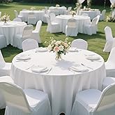 MRJ 6 Pack 90 Inch Round White Tablecloth Washable Polyester Fabric for Wedding Banquet Holiday Party Table Cover