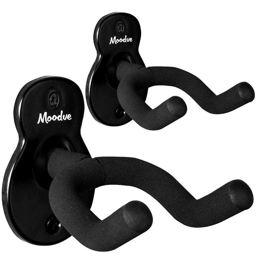 Moodve Guitar Wall Mount Hanger 2-Pack, Guitar-Shaped Metal Guitar Hanger, Black Guitar Hook Holder Stand for Bass Electric Acoustic Guitar Ukulele (Black)