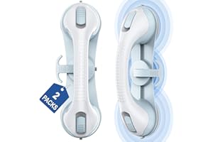 𝐔𝐩𝐠𝐫𝐚𝐝𝐞𝐝 3 Suction Cup Grab Bars for Shower, ASLUCO Shower Handles for Elderly Suction, Shower Grab Bars for Seniors, Handicap Grab Bars for Bathroom Bath Bathtub Toilet (2 Pack)