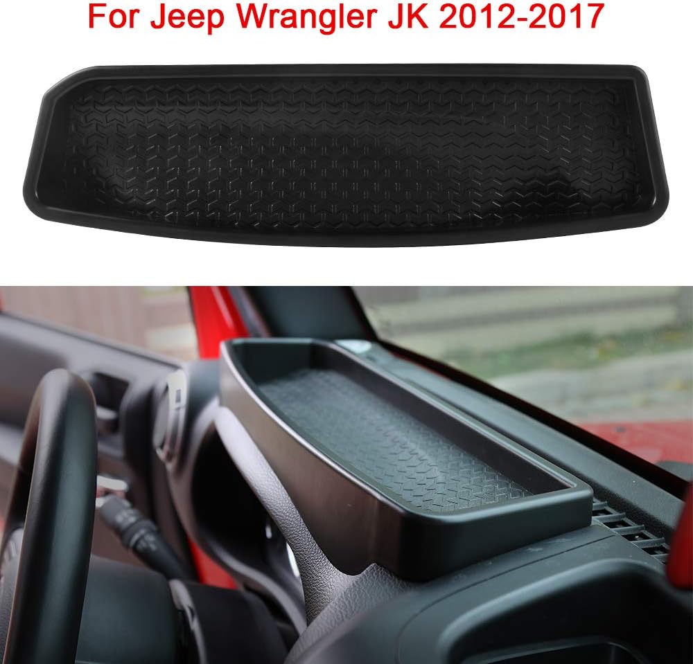 EnTakson Dashboard Storage Box Car Storage Box Dashboard Plastic Cover compatible for 2012-17 Jeep Wrangler JK MA2176