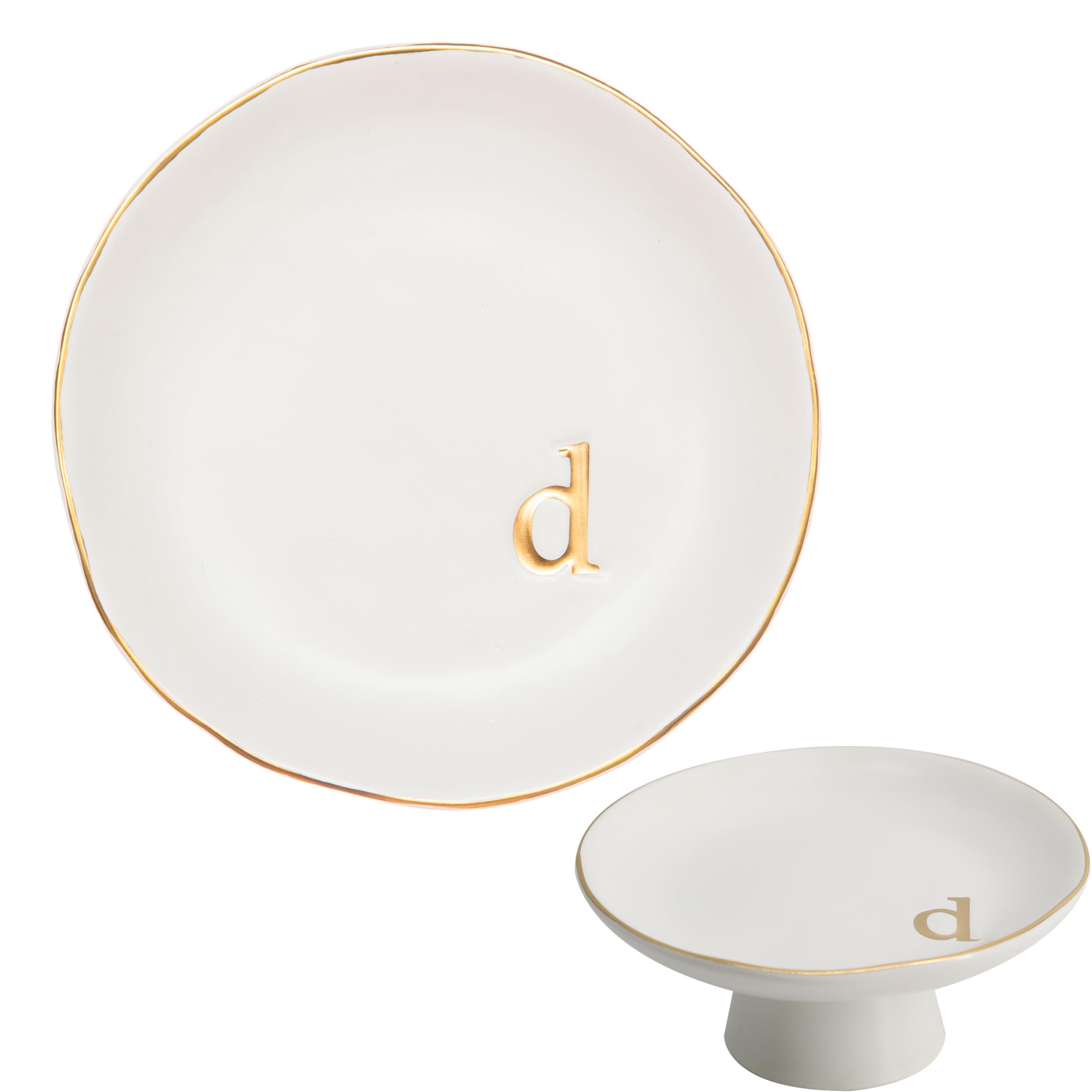 Photo 1 of **Missing the plate----PARTIAL SET----**COLLECTIVE HOME - Ceramic Jewelry Tray, Decorative Monogram Jewelry Dish, Luxurious Trinket Tray with High Base, Birthday Mother's Day for Women (d)