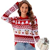 Women's Christmas Sweater Fall Winter Xmas Top Long Sleeve Round Neck Knitted Sweater Chunky Casual Pullover Top