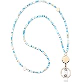 MyfavoriteK Retractable Colorful Teacher Lanyard with Badge Reel Trendy Cute Badge Holder Beaded Neck Lanyards for Teacher