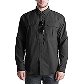 Flyplus Men's Long Sleeve Fishing Shirts Quick Dry Breathable Water Resistant Zipper Pockets Tactical Shirt for Hiking