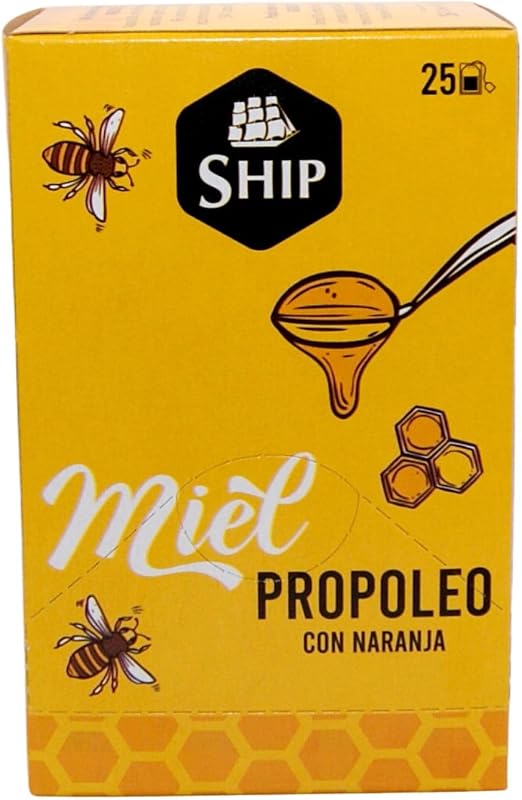 Ship - Infusión de Propóleo con Miel - Caja de 25 Unidades - Sabor a Naranja - Contribuye al Bienestar Respiratorio - Fortalece el Sistema Inmunológico - Propiedades Antibacterianas