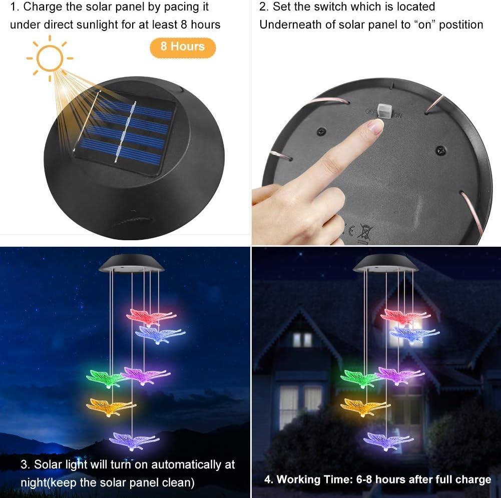 Tvoip Color Changing LED Solar Power Lamp Butterfly Wind Chimes Garden Decoration Yard Waterproof LED Light Lighting Hanging Decor (Butterfly) : Garden & Outdoor