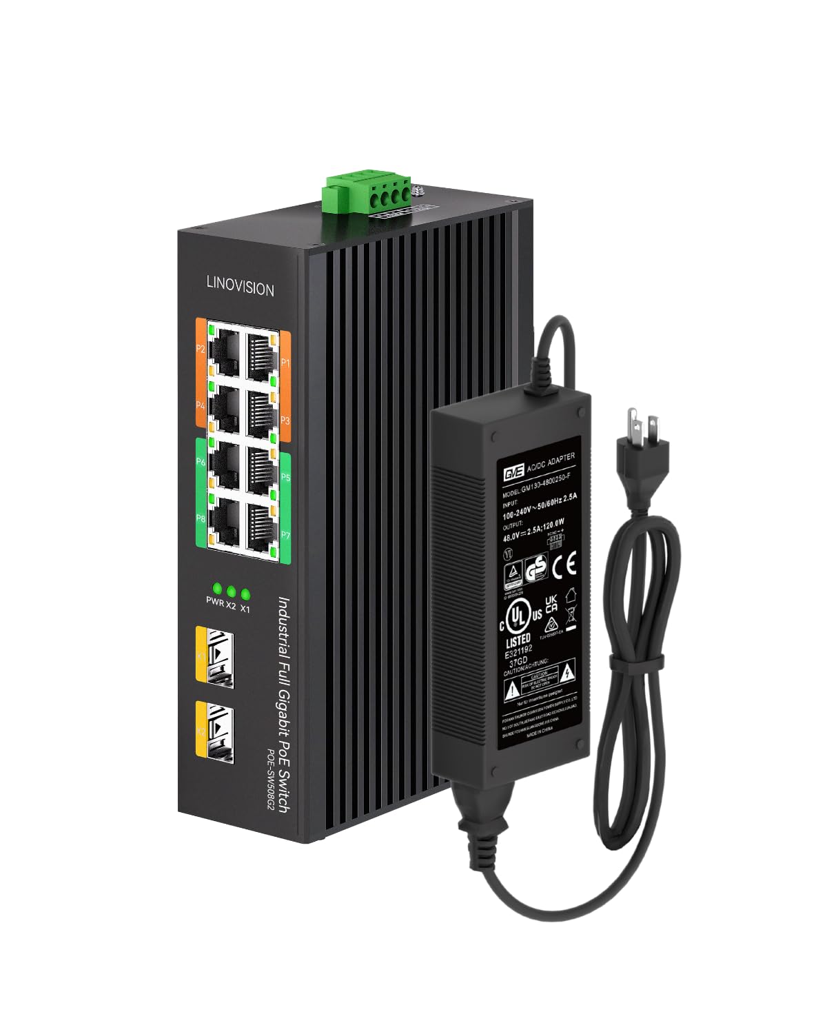 LINOVISION Industrial 8-Port Full Gigabit POE++ Switch with 4 BT 90W PoE Ports, 2 Gigabit SFP Uplinks, POE Budget 120W, POE Watchdog, DIN-Rail POE Switch for PTZ Camera/POE Lighting/ POE Monitor